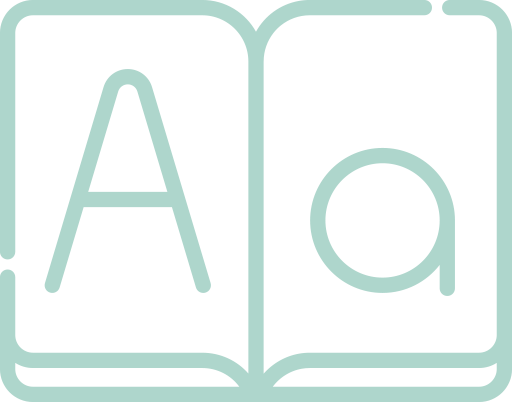 icono de un libro abierto con una letra A en mayúscula en una hoja y a minúscula en la otra